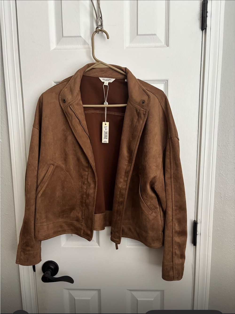 Max Studio Tan Suede Bomber Jacket